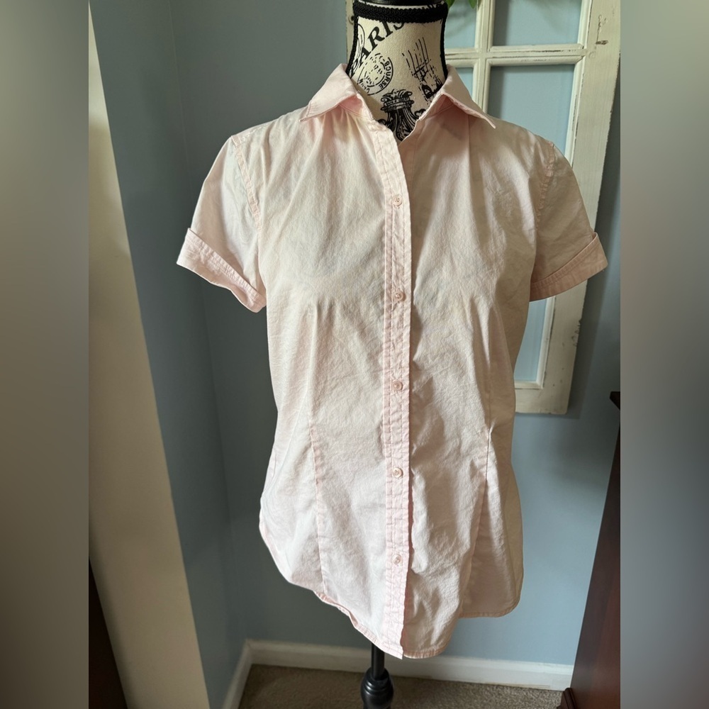 Women’s Liz Claiborne Light Pink Short-Sleeve Button Down Shirt Size Small